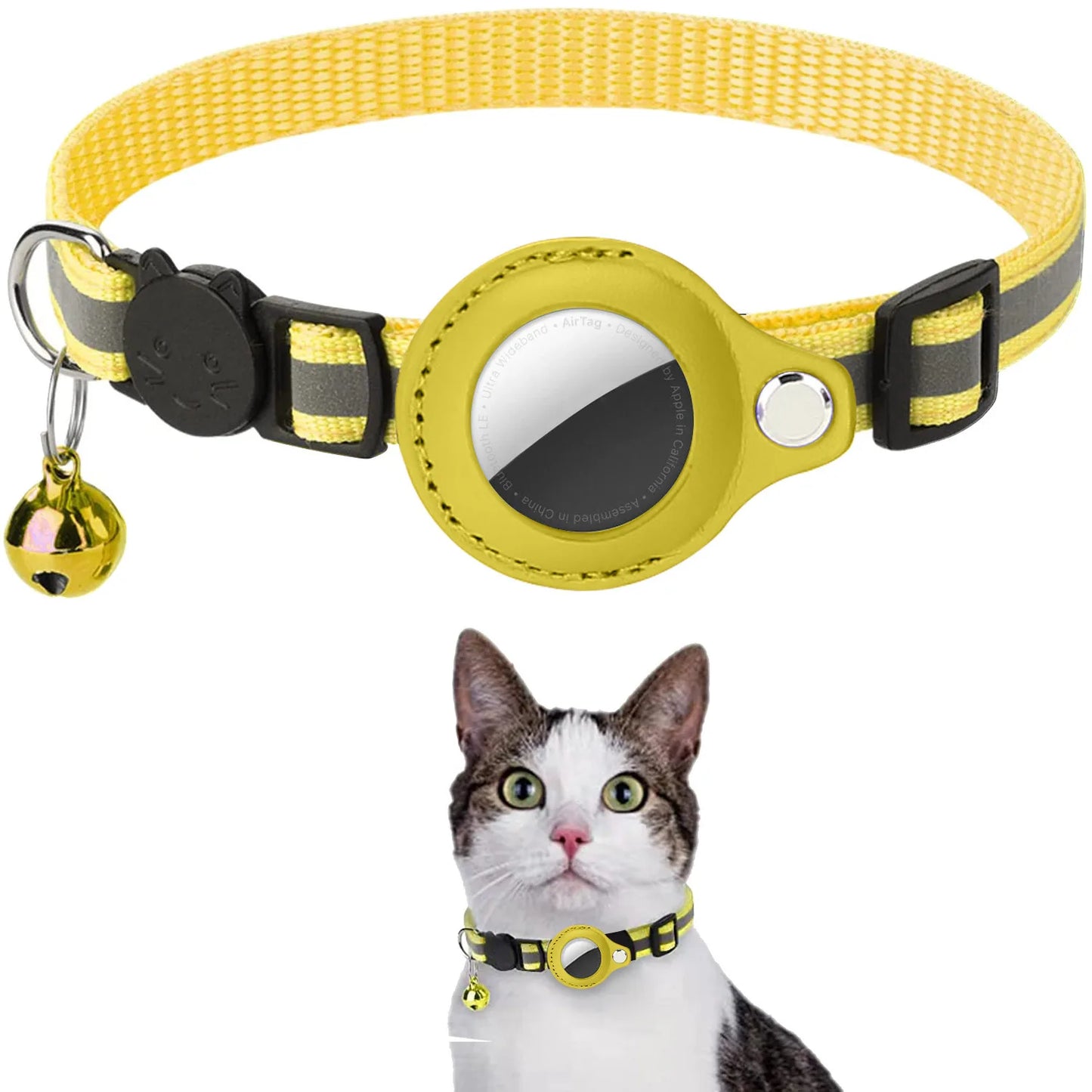 Airtag Cat Collar with Bell and Safety Buckle, Reflective Breakaway Collar with Airtag Holder for Cats Small Dogs Kitten Puppy