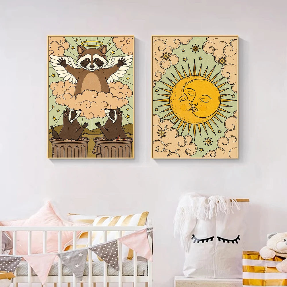 Tarot Cards Cat 5D Diamond Painting Cute Raccoon Full Diamond Cross Stitch Cartoon Animal Embroidery Mosaic Art Home Decoration