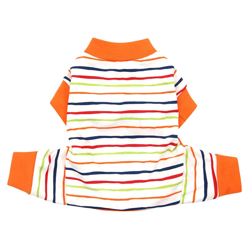 Stripe Dog Pajamas Onesie Spring Autumn Cotton Dog Clothes for Small Medium Dogs, Soft Cat Puppy Jumpsuit Outfits Pet Apparel