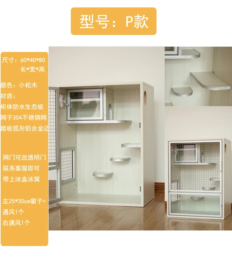 Squirrel Dragon Cat Dog Cat Iron Cage Wooden Cabinet Cage Ecological Board Ice Nest Stainless Steel Net Villa Non-acrylic Cage