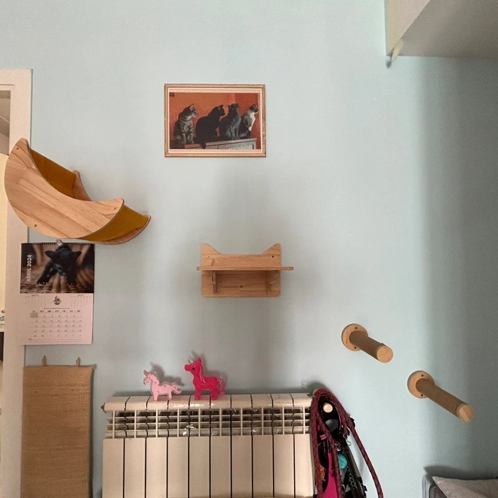 Cat Tree Cat Mounted Climbing Wall with Cat Hammock and Cat Climbing Ladder Cat Shelf Sisal nest for Kitten Playing and Rest