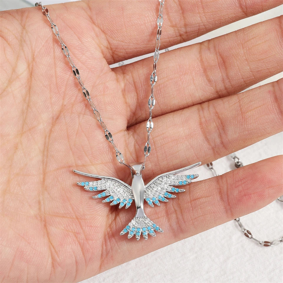 Stainless Steel Colorful Hummingbird Pendant Necklace For Women Girls Shiny Zircon Birds Clavicle Chain Choker Aesthetic Jewelry