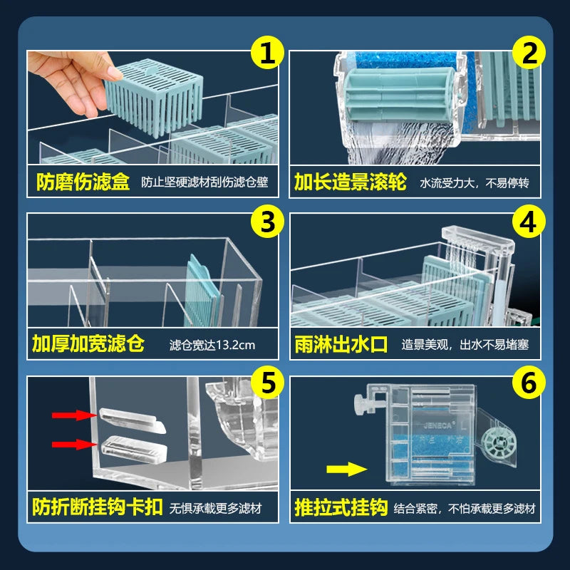 New Fish Tank Waterfall Filter Box Wall Mounted Built-in Silent Circulating Water Purifier For Aquarium Tank Box With Water Pump