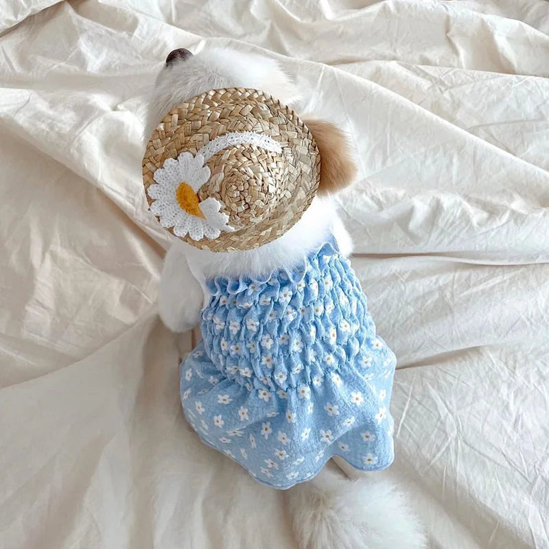 New Designer Pet Dog Clothes Mini Floral Printing Elastic Dog Dress Vest Overalls Princess Pet Cat Skirt Puppy Summer Clothing