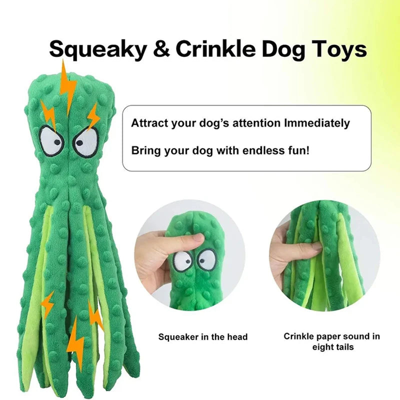 Dog Squeaky Toys Octopus - No Stuffing Crinkle Plush Dog Toys for Puppy Teething, Durable Interactive Dog Chew Toys for Small, M