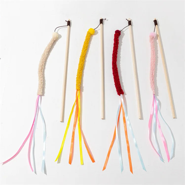 Cat Toy Cat Teaser Sticks Teasing Cats Stick Cats Toys Strips Ribbons Tassels Pet Cats Self-hi Interactive Biting Pet Supplies.