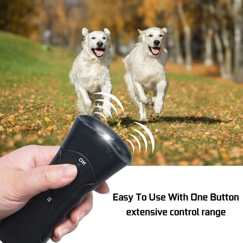 3 in 1 Dog Anti Barking Device Ultrasonic Dog Repeller Stop Bark Deterrents Pet Control Training Supplies with LED Flashlight