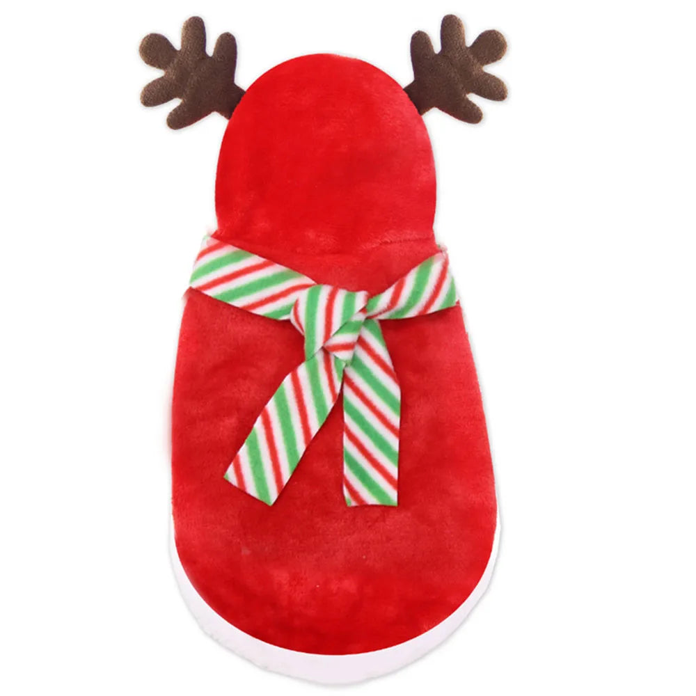 Christmas Dog Clothes Hoodie Pet Dog Sweater Flannel Antlers Scarf Winter Warm Small Dog Outfit Cat Hooded Clothing Costume Coat
