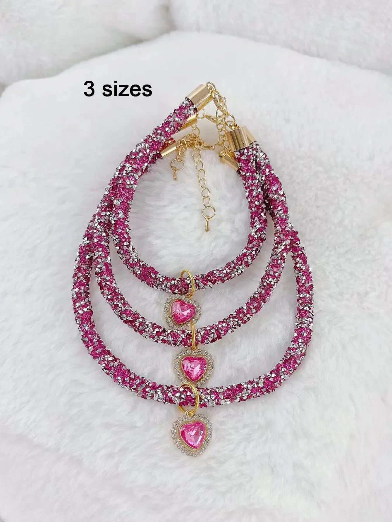 Soft Puppy Cat Collar with Heart Diamond Pendant Adjustable Luxury Reflective Bling Rhinestone Collar Crystal for Cats Small Dog
