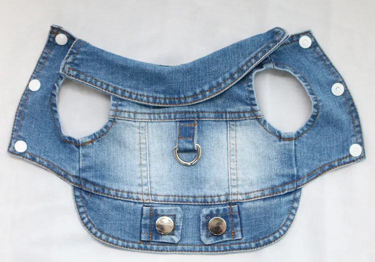 Dark Washed Dog Denim Jacket for Small Medium Dogs, Puppy Sleeveless Jeans Coat with D Ring Chihuahua Yorkie Clothes Pet Apparel