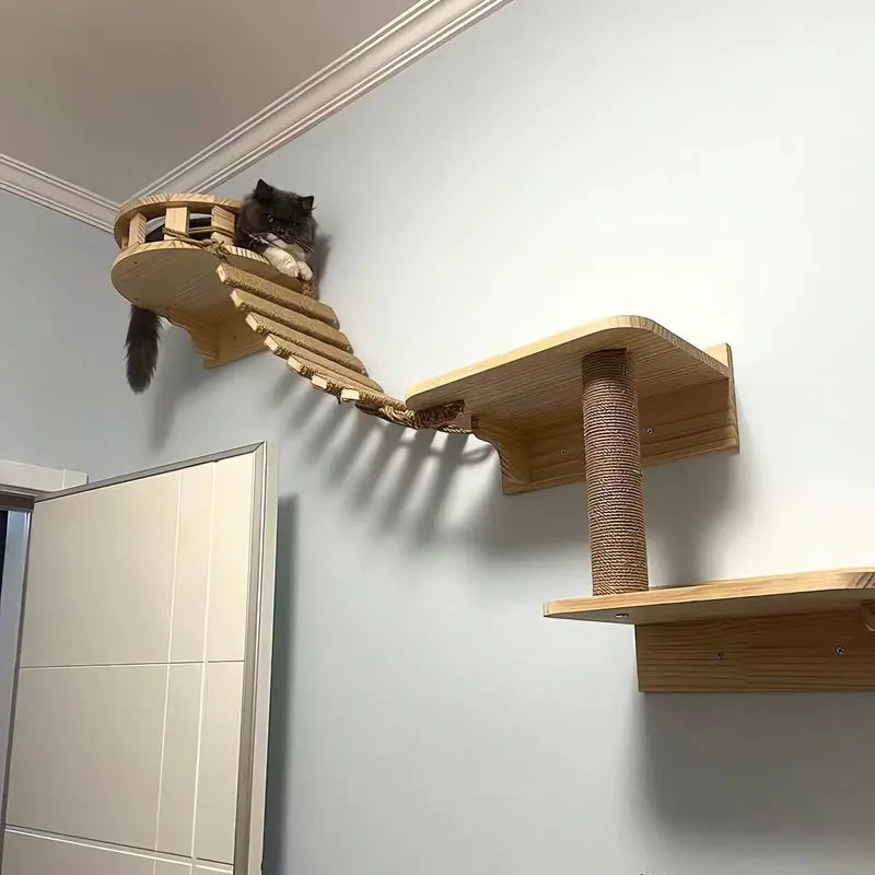 Cat Climbing Shelves Wall Mounted Cat Hammock 115cm Cat Bridge with Big Platform Z-type Cat Passage Step Stairway For Cat Kitten