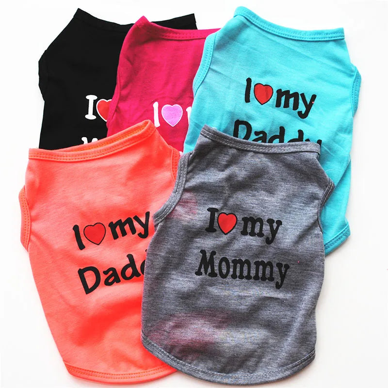 Small Dog Clothes Soft Cotton Puppy Shirt Classic Daddy Mommy Printed T-shirt Pet Vest Clothing for Cats Chihuahua Dog Apparel