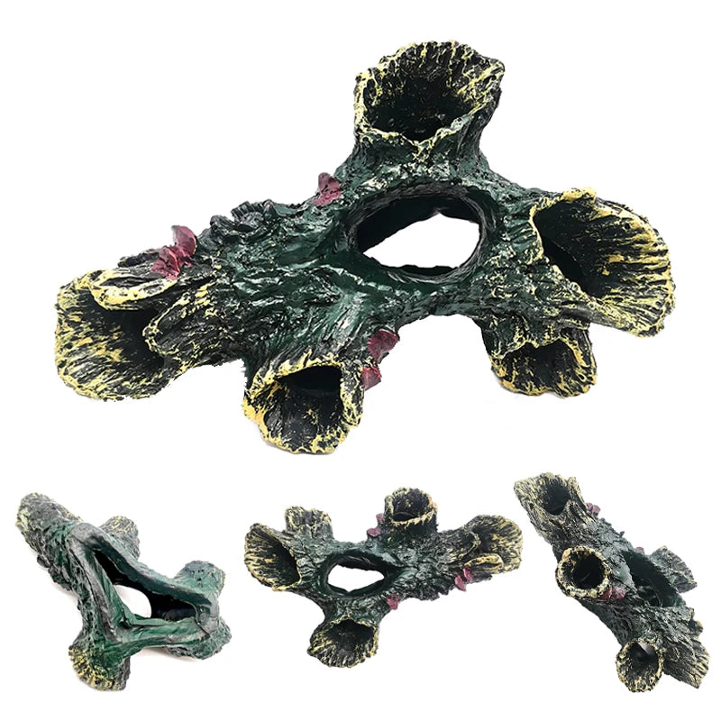 Artificial Aquarium Decoration Resin Tree Root Aquatic Fish Tank Ornament Decor Tree Hole Crystal Shrimp Dodge Breeding House