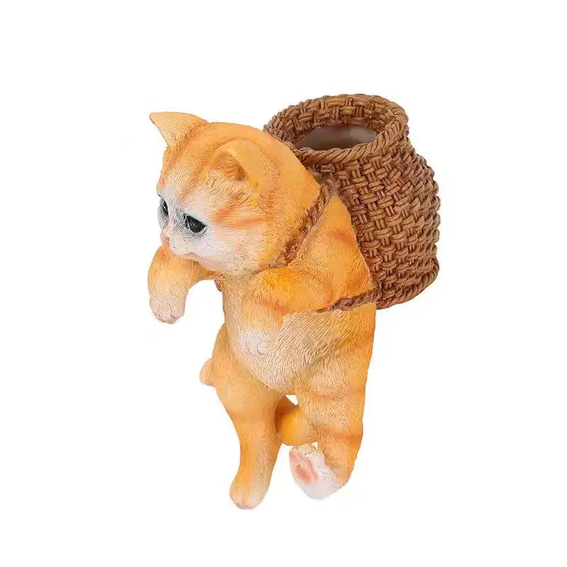 Aquarium Hanging Cat Backpack Hanging Ornaments Fish Tank Tool Storage Basket Desktop Flower Pot Landscaping Decoration Cute
