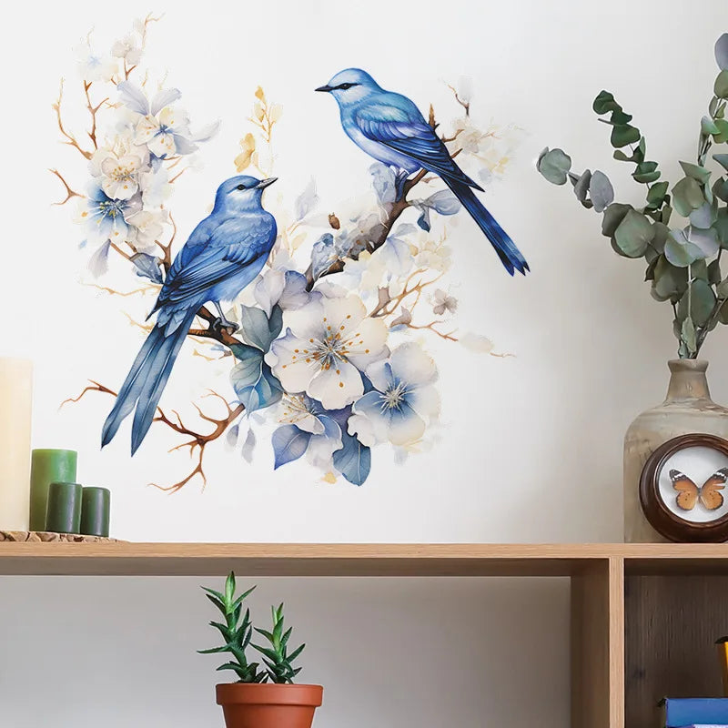 1PCS Painted Branches Flower Birds Bedroom Living Room Porch Home Background Decoration Beautify Wall Paste Self-adhesive