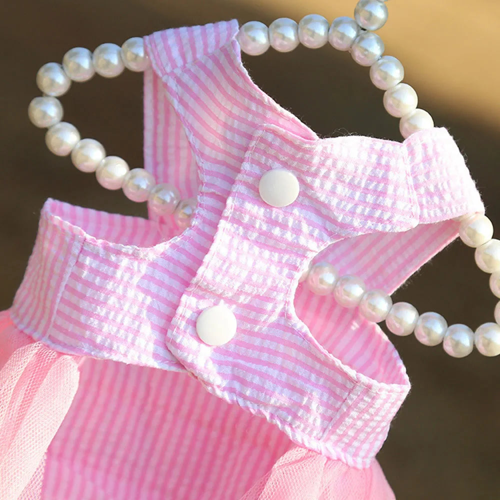 Summer Dog Dress Veil Clothes Universal Dogs Dress Chihuahua Stripe Tulle Skirt Cute Puppy Pet Cat Princess Costume Dog Apparel