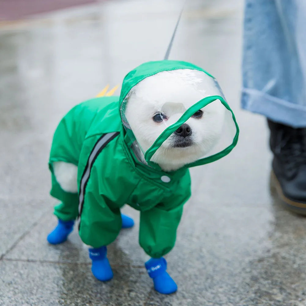 Small Dog All-Body Waterproof Raincoat Funny Animal Shaped Pet Puppy Raincoat Dog Rain Coat Hooded Clothing Outdoor Reflective