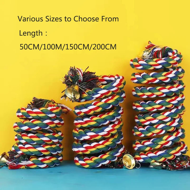 50/100/150/200cmParrot Bird Standing Toys Cotton Rope Colorful Toy Chew Perches for Bird Cage Standing Woven Rope Bird Accessory