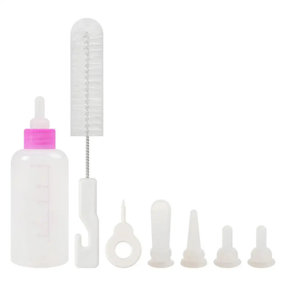 7pcs Puppy Nursing Bottle Kit Feeder Bottle Set for Small Dogs Replacement Feeding Nipples Cleaning Brushes for Puppies Kittens