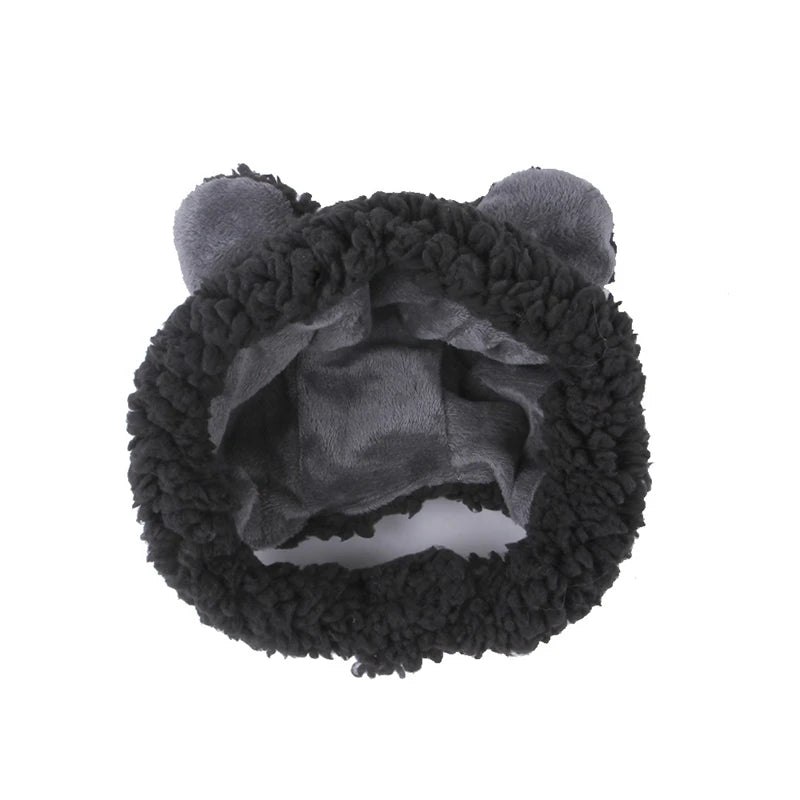 Cute Bear Shaped Hat for Cat Christmas Protective Pet Dogs Cosplay Head Wear York Solid Color Winter Kitten Costume Accessories