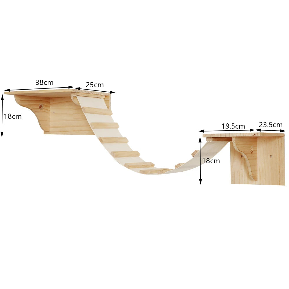 Cat Wall Mounted Wooden Shelves Platform and Hammock for Cats Sleeping and Scratching Post for Cats Grinding Claws Pet Furniture