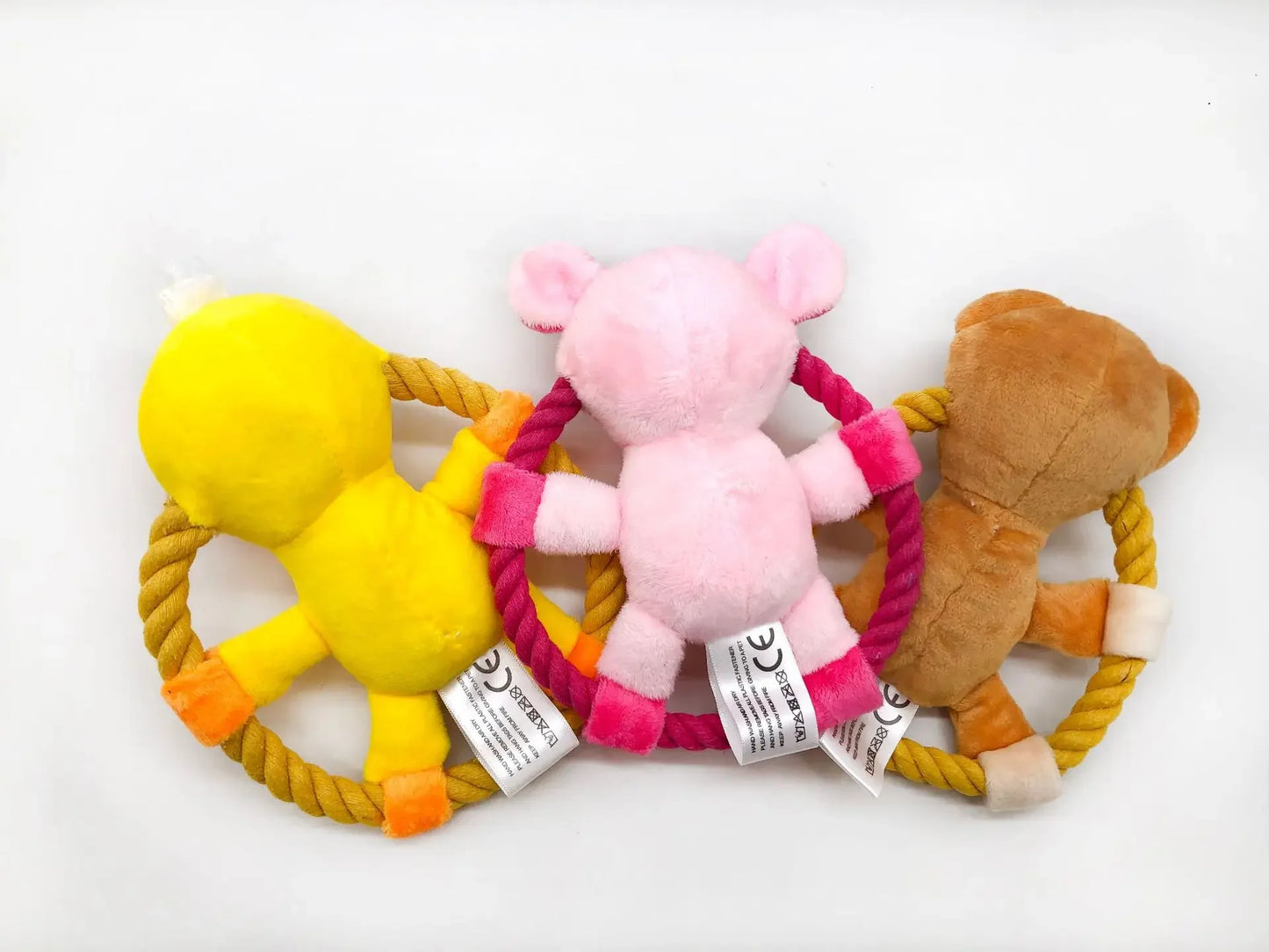 Squeaky Dog Toys for Small Medium Dogs, Pig Duck Bear Shape Puppy Teething Toy with Cotton Rope Animals Plush Interactive Toy