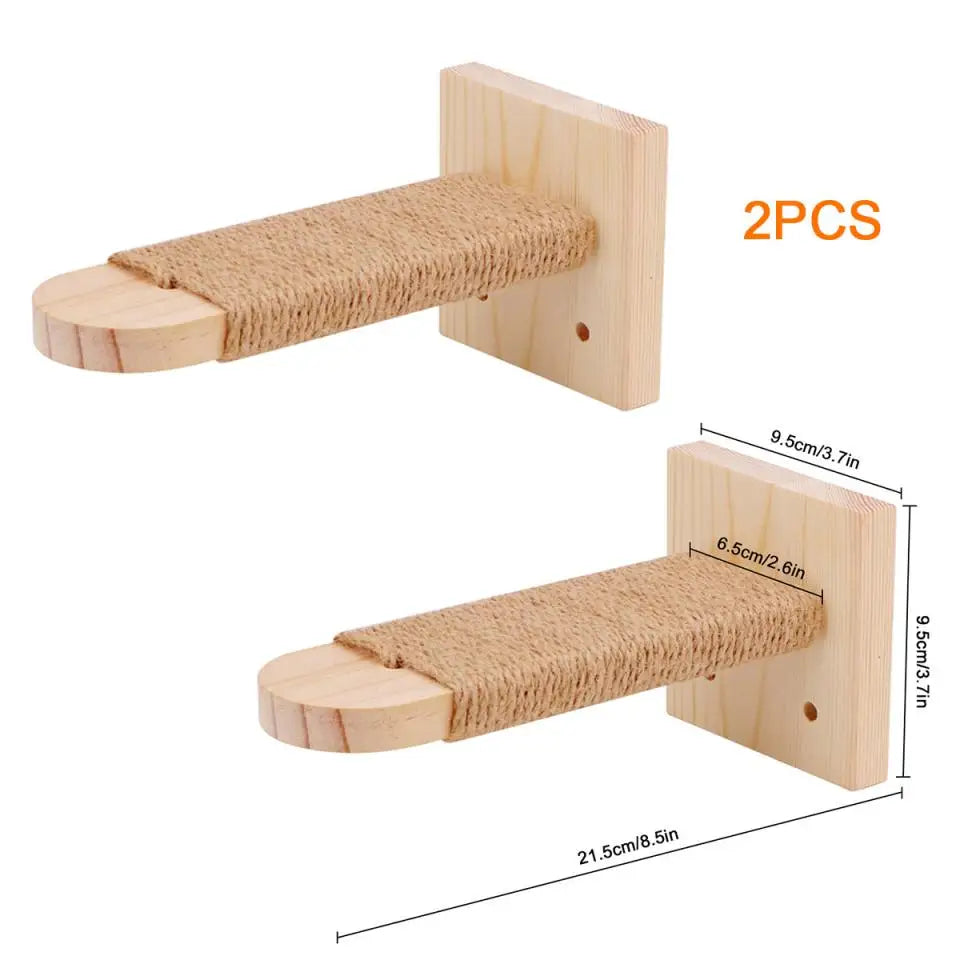 Cat Wall Shelf Perch Cat Stair with Jute Rope Cat Tree Wooden Cat Climbing Steps Kitten Training Tower Platform Pet Furniture