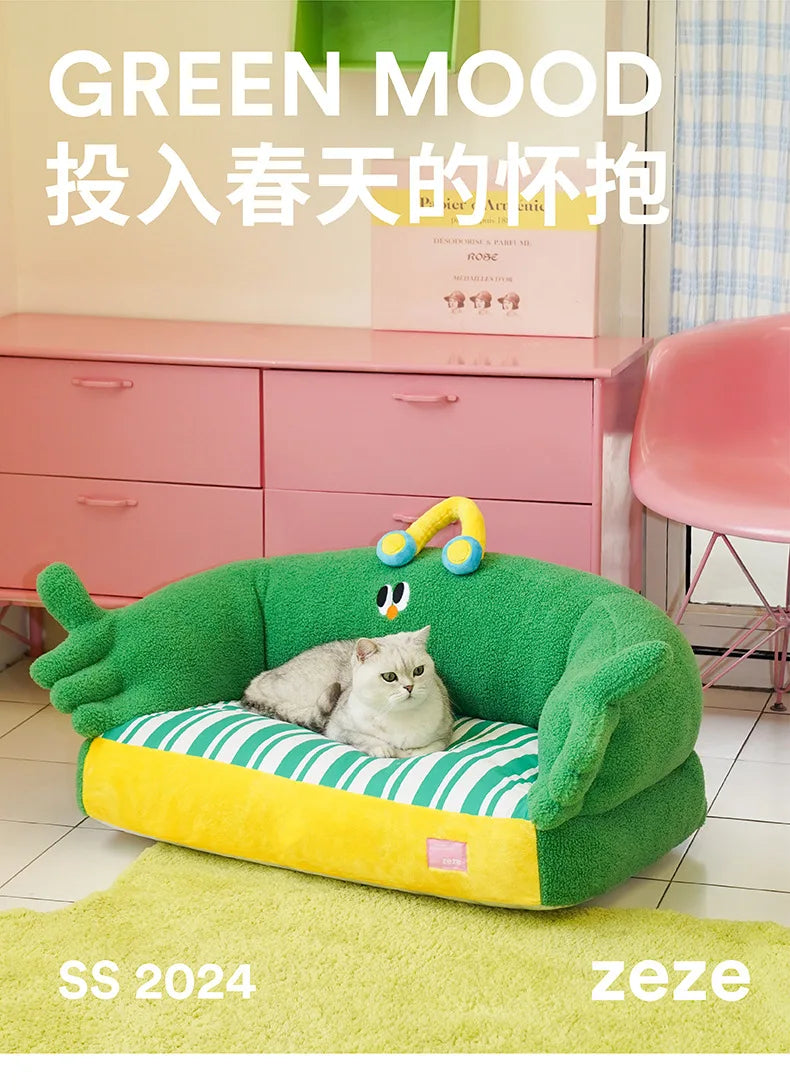 Zeze green lush pet bed cat litter all seasons removable dog litter teddy bear small dog warm sofa