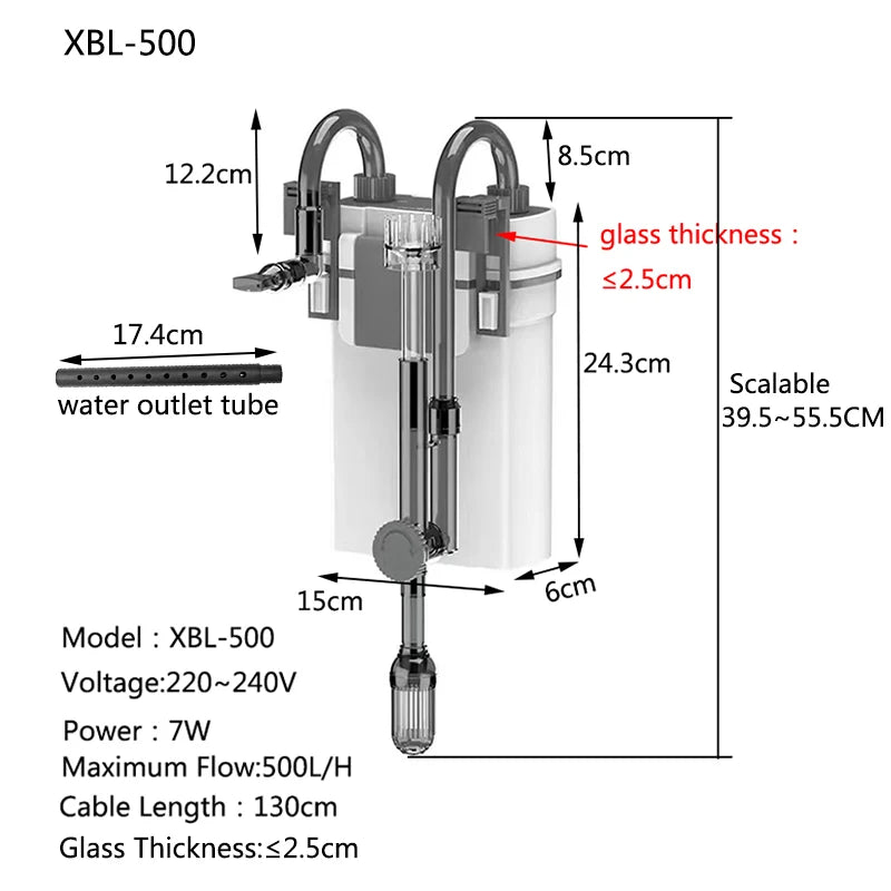  Fish Tank Filter Wall Mounted Filter bucket external filter bucket With Pump Silent External Aquarium Water Purification 7W