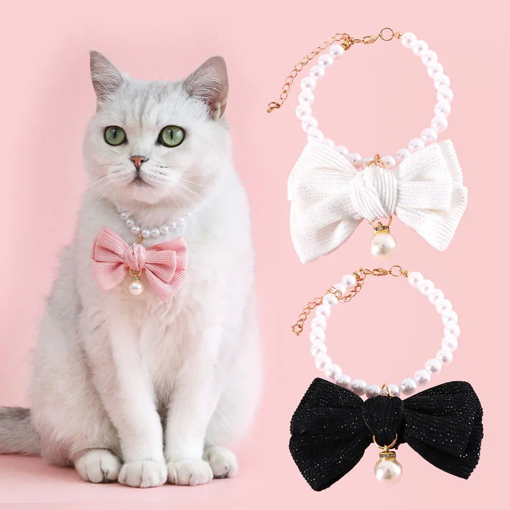 Dog Pearls Necklace Jewelry for Small Dog Puppy Cat Wedding Collar Chihuahua Yorkie Girl Pet Clothes Costume Outfits Accessories