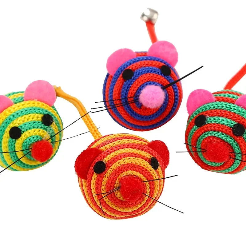 1Pc Pet Cat Toy Lovely Stripe Nylon Rope Round Ball Mouse Toy with Bell Pet Cat Chew Toy Interactive Mouse Ball Pet Products