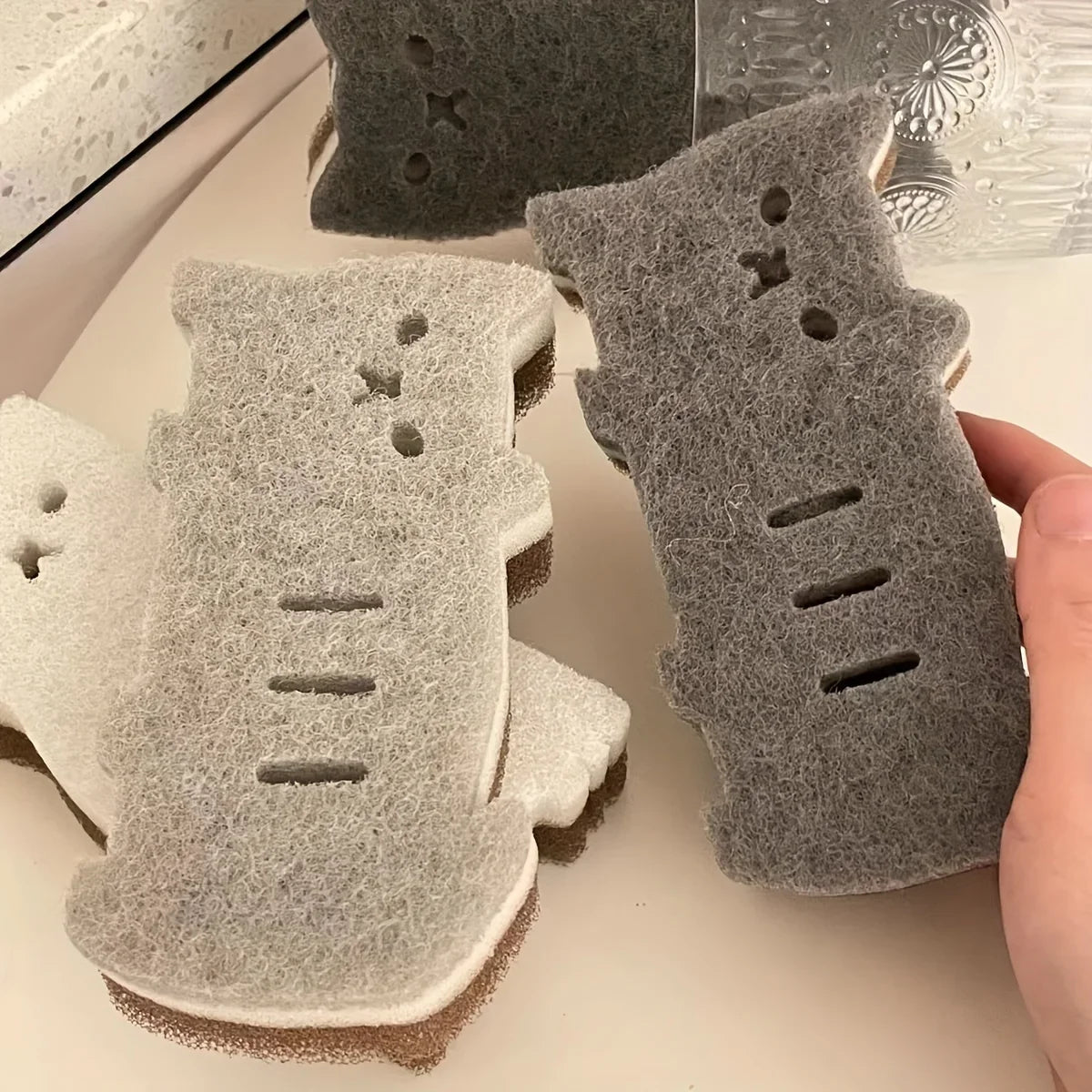 4-piece Cute Cat Kitchen Sponge Set - Thick and Durable Dishwashing and Cleaning Tools
