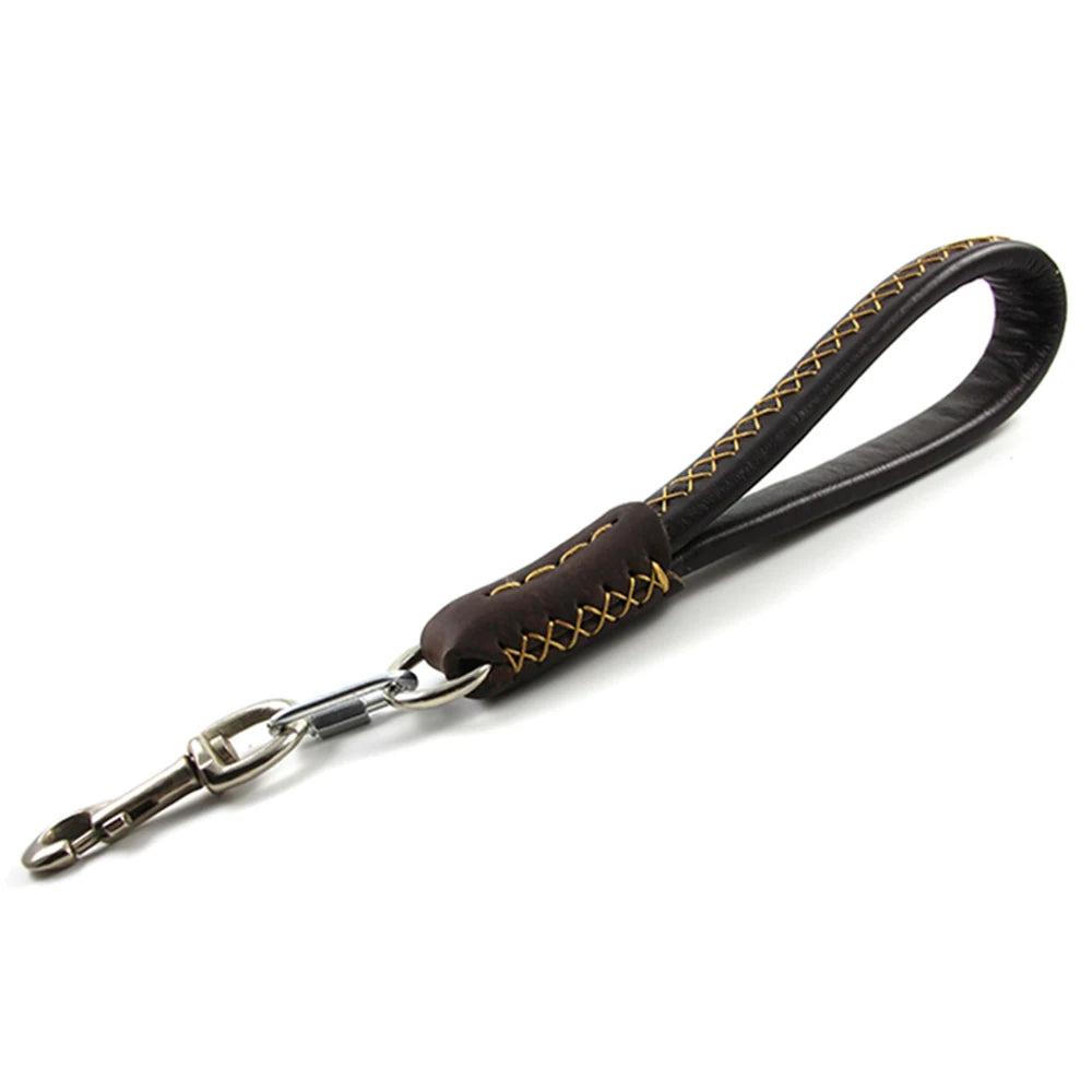 Dog Short Leash Lead Traffic Padded Handle Heavy Duty Real Leather Dog Lead for Training Control Puppy Small Medium Large Dogs
