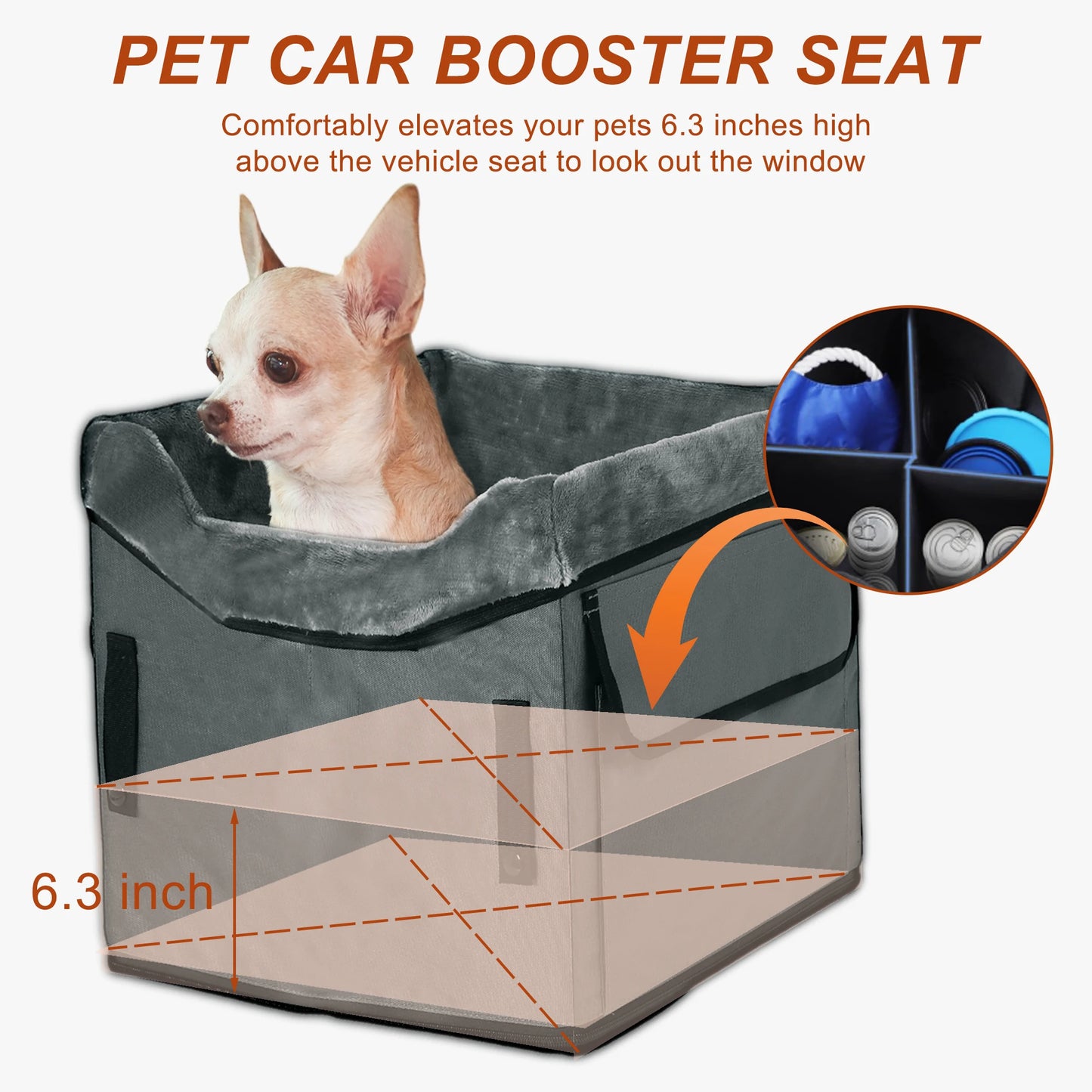 UXCELL Fashion Dog Car Seat for Dog Portable Dog Car Travel Bed for Pet Gray Casual Solid Outdoor Oxford Cloth Mats