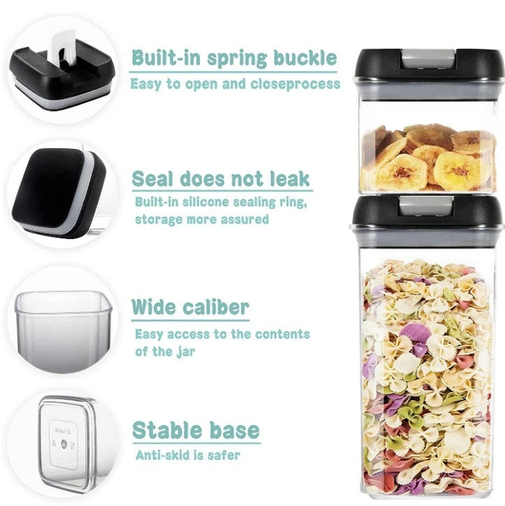 7pcs/set Food Storage Containers Plastic with Lids Kitchen Storage for Rice Sugar Flour Pasta Cereal Storage Containers