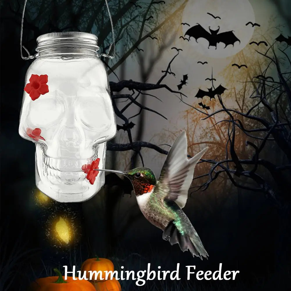 PET 14.8x11x9.5cm Skull Bird Feeder Halloween Garden Suspended Bird Feeder Three Water Dispenser Hummingbird Hole X2J5