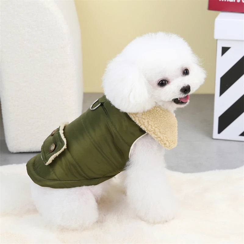 Solid Color Harness Pet Puppy Down Jacket Windproof Outdoor Winter Clothes for Chihuahua Soft Fleece Leisure Chihuahua Cat Vests