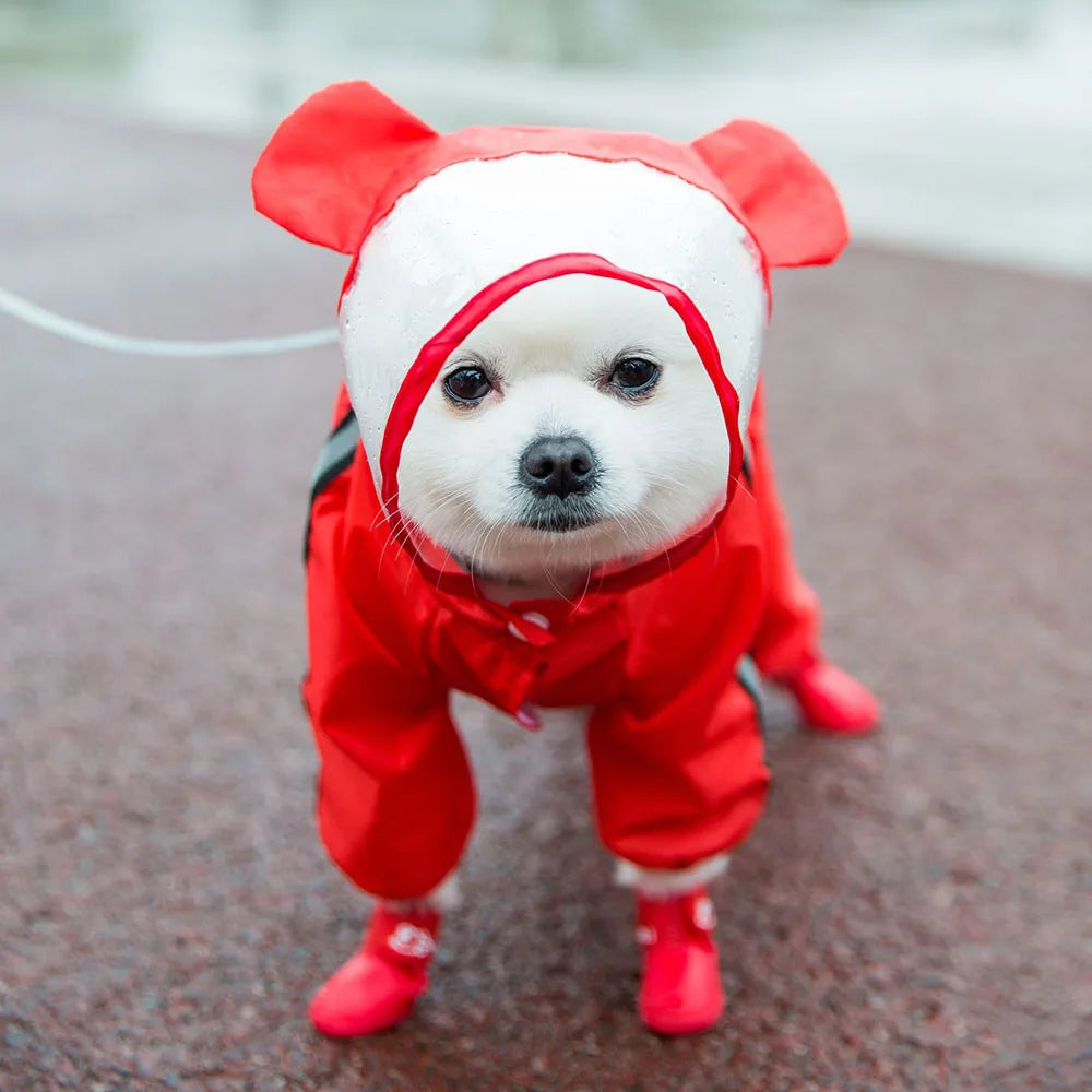 Small Dog All-Body Waterproof Raincoat Funny Animal Shaped Pet Puppy Raincoat Dog Rain Coat Hooded Clothing Outdoor Reflective