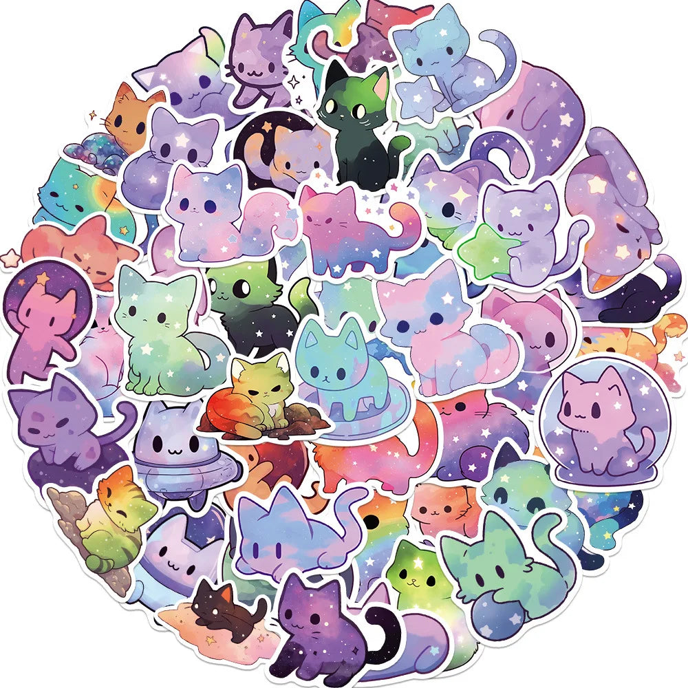 50PCS cartoon Cat Stickers Starry Sky Cat Graffiti Sticker Decorate phone Back card trunk Water cup Cute Cat Stickers waterproof