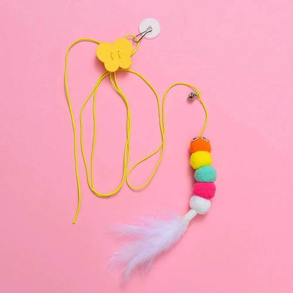 Pet Cat Toys Funny Stick Kitten Self -hi Elastic Rope Dragonfly Shape Feather Bell Teasing Stick Hanging Swing Thousands