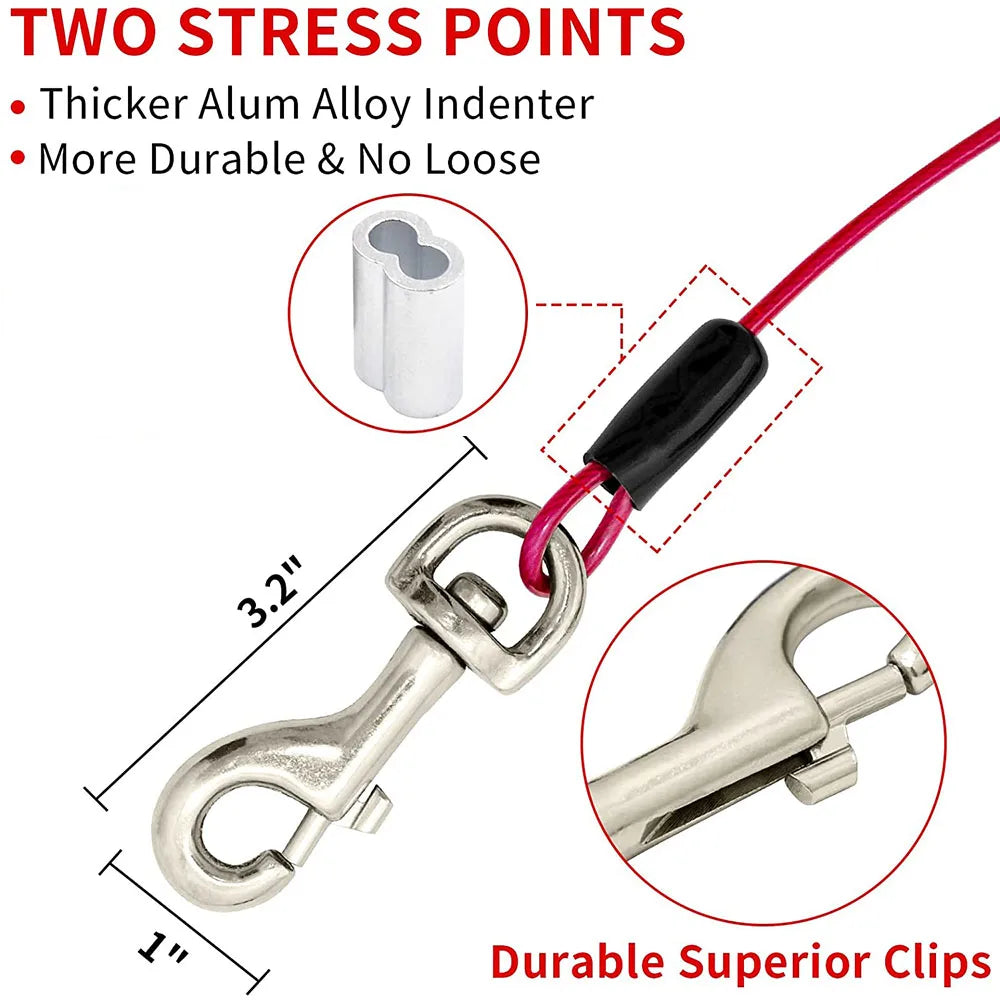Pet Dog Tie Out Cable for Dogs Up to 125 Pounds 3m 5m 10m Outdoor Dog Steel Cable with Strong Big Hook Stainless Steel Dog Leash