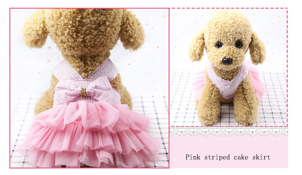 Summer Dog Dress Veil Clothes Universal Dogs Dress Chihuahua Stripe Tulle Skirt Cute Puppy Pet Cat Princess Costume Dog Apparel