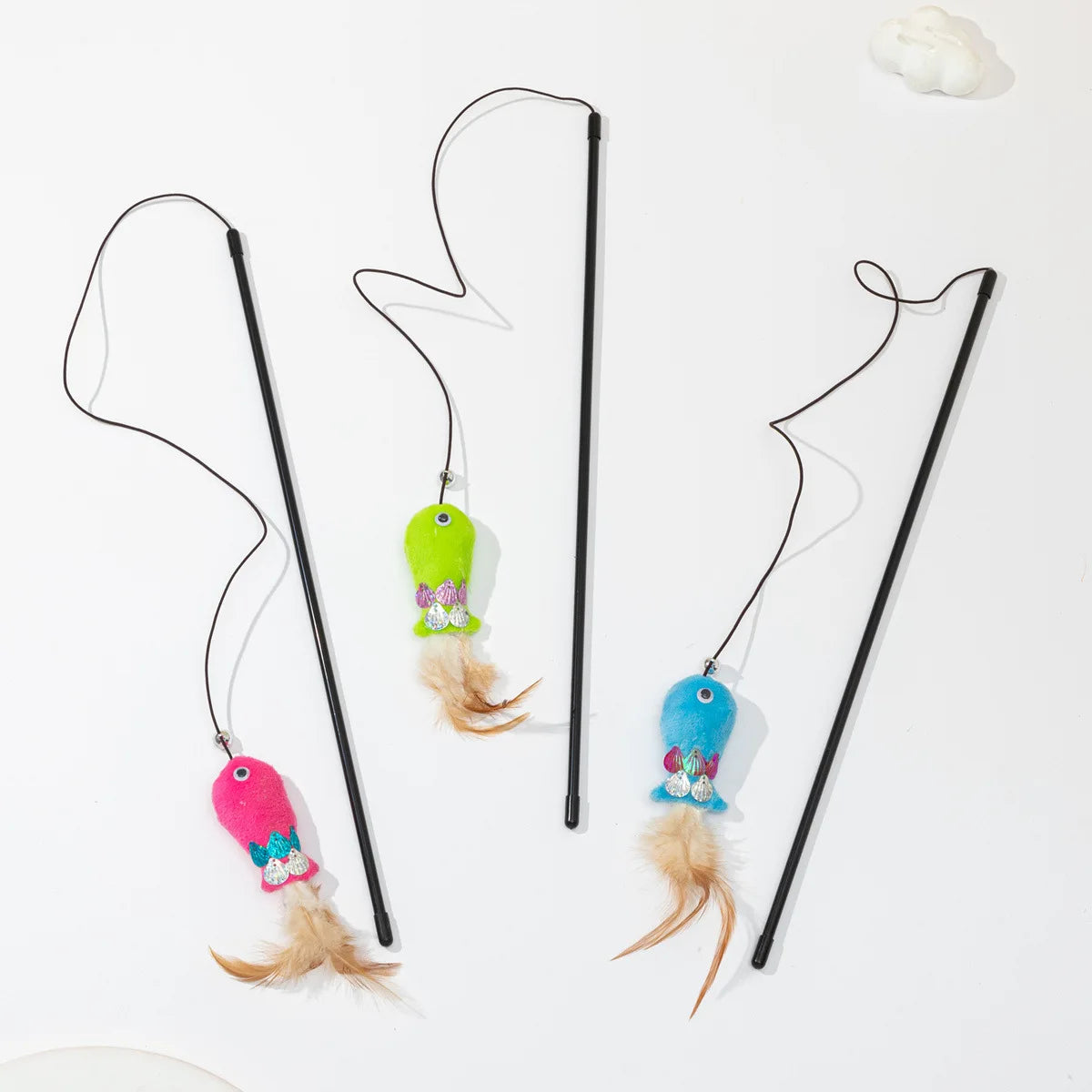 Cat Toy Cat Teaser Sticks Sequin Fish Feather Tail Funny Cat Stick Cat Cat Toy Catnip Doll Pet Supplies