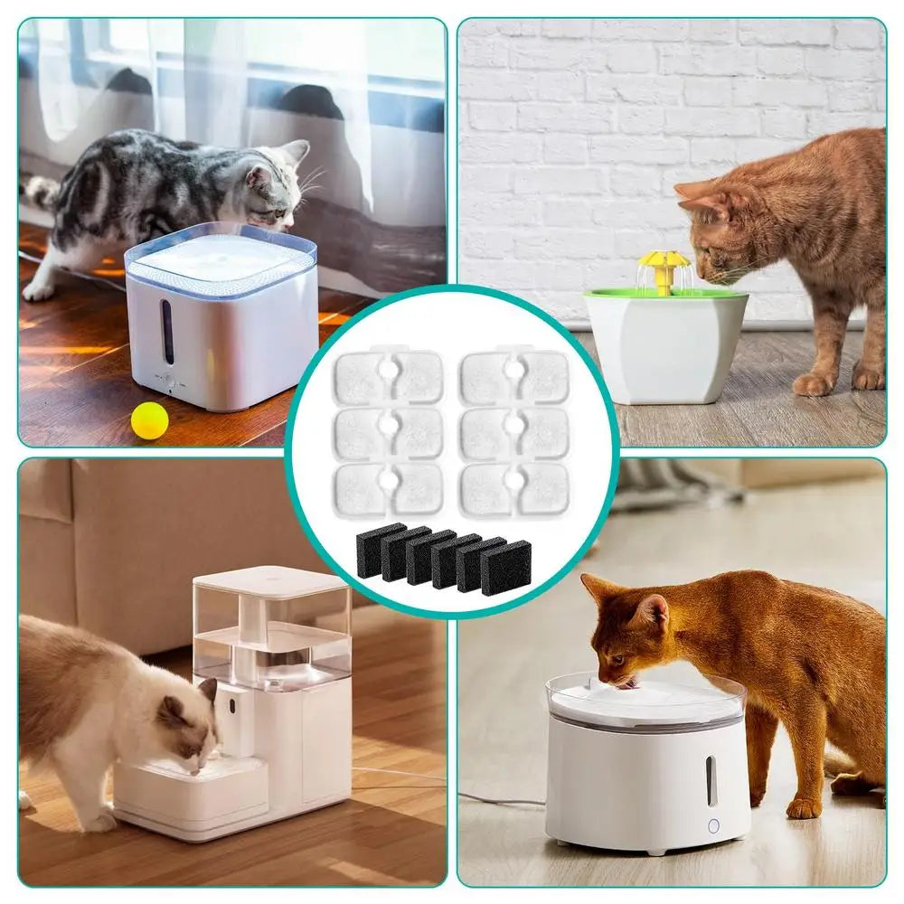 6PCS Cat Water Fountain Filter Activated Charcoal Sponge Pet Safe Water Fountain Filters Water Filter for Cat Fountain Pet Care