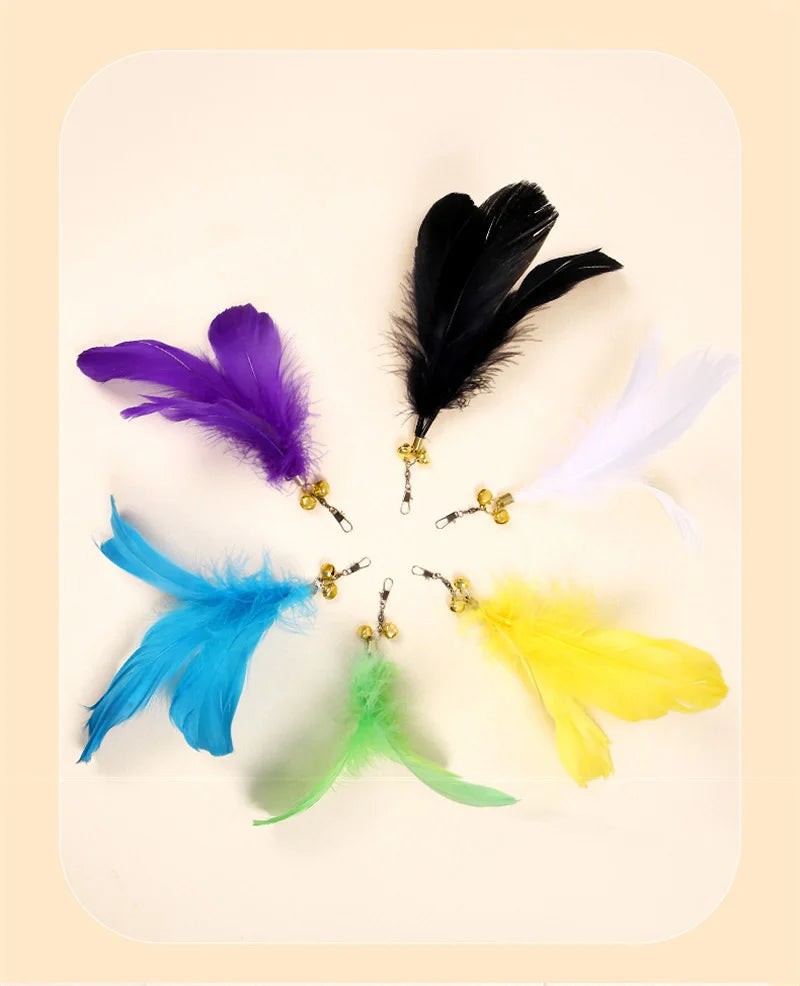 Suction Cup Cat Teaser Stick Bite Resistant Feather Bell Interactive Toys for Cats Replacement Head Kitten Energy Pet Supplies