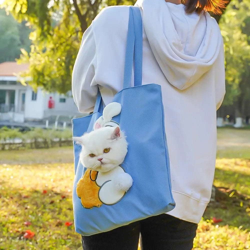 Pet Canvas Shoulder Bag Bee Rabbit Dinosaur Shape Cute Cat Carrier Portable Shoulder Carrying Bag Chest Cat Bag Outdoor Cat Tote