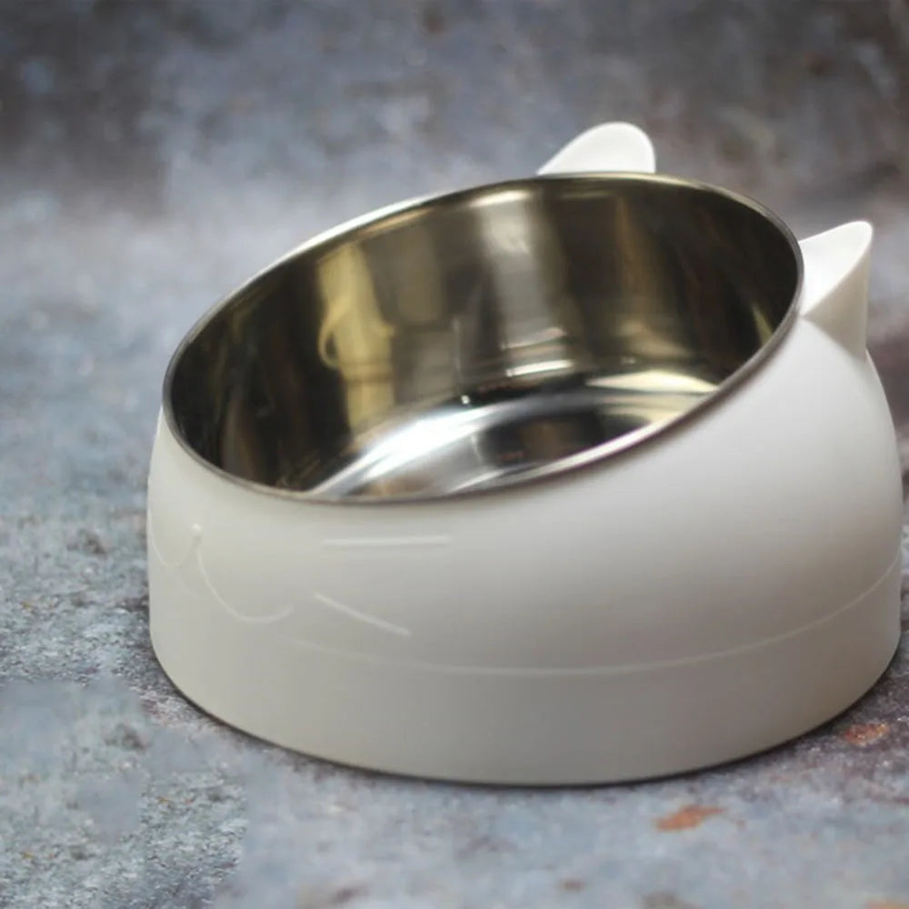 Cat Dog Bowls 15 Degrees Raised Stainless Steel Cat Bowl Safeguard Neck Puppy Pet Feeder Non-slip Crash Elevated Cat Food Bowl