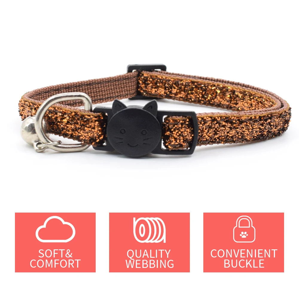 Celebrating Christmas, suitable for cats with bells, cat face safety buckle, nylon collar, pet cat collar, one piece