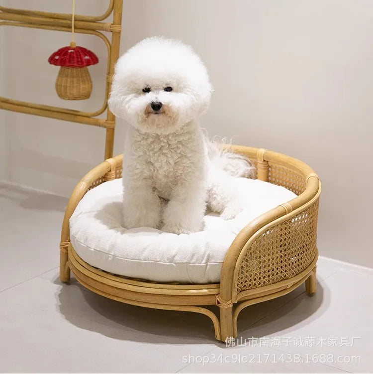 South East Asia Natural Indonesian True Rattan Teddy Nest Summer Cool Round Pomeranian Small Pet Cat Dog Kennel