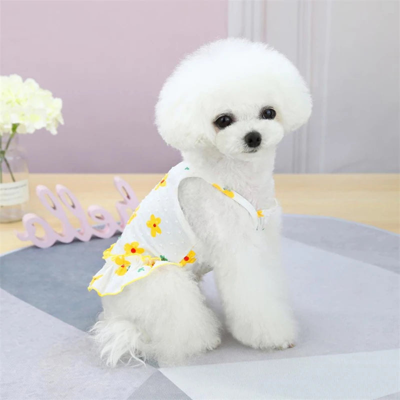 Cartoon Floral Summer Dress for Dogs Chihuahua Puppy Vest One Piece Pet Supplies Spring Female Sphinx Cat Luxury Dog Clothes